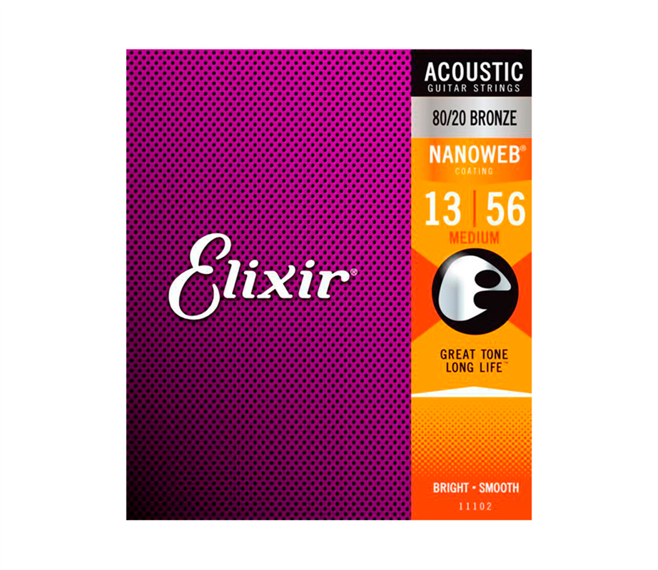 Elixir 11102 Nanoweb Bronze Coated 013-056 Acoustic Guitar String Set