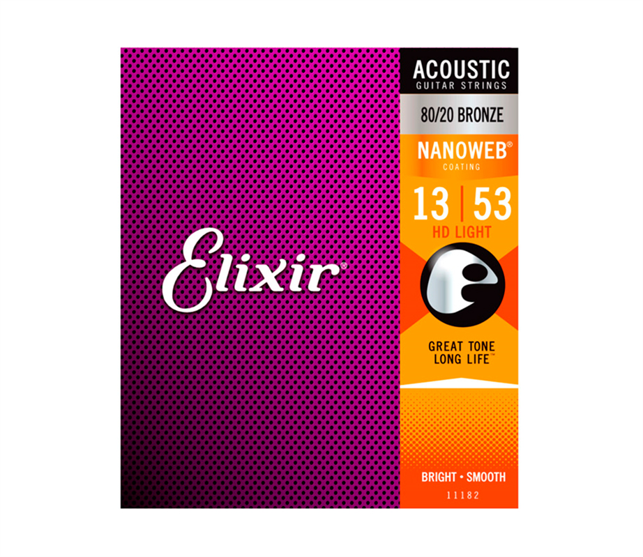 Elixir 11182 Nanoweb Bronze Coated 013-053 Acoustic Guitar String Set