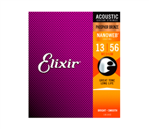 Elixir 16102 Nanoweb Phosphor Bronze Coated 013-056 Acoustic Guitar String Set
