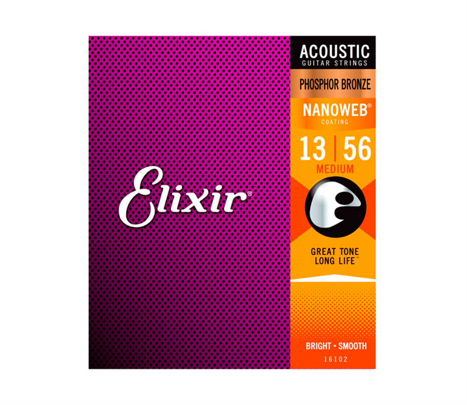 Elixir 16102 Nanoweb Phosphor Bronze Coated 013-056 Acoustic Guitar String Set