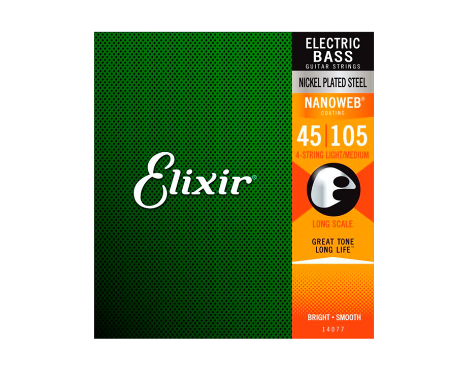 Elixir 14077 Nanoweb Coated 045-105 Bass Guitar Strings