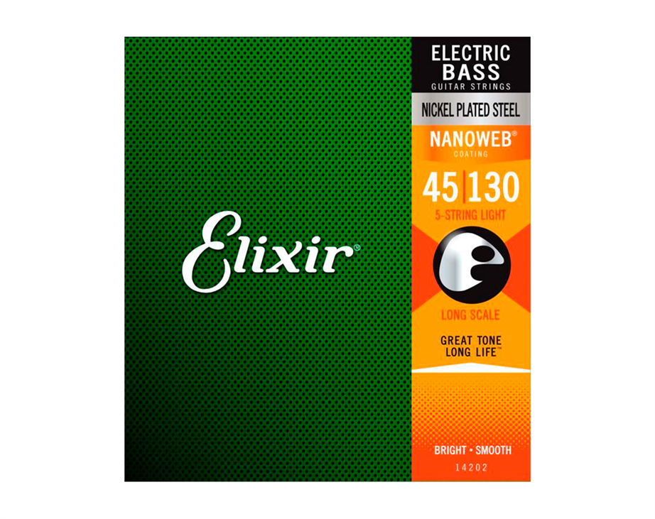 Elixir 14202 Nanoweb Coated 5-String 045-130 Bass Guitar Strings
