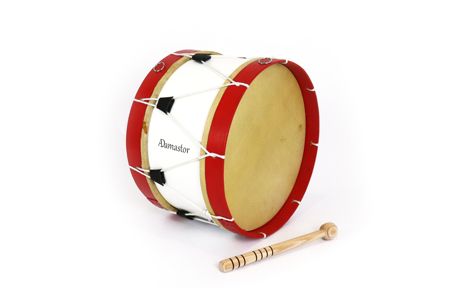 Bombo Tradicional Adamastor Nº3 Branco/Aro Vermelho 35cm