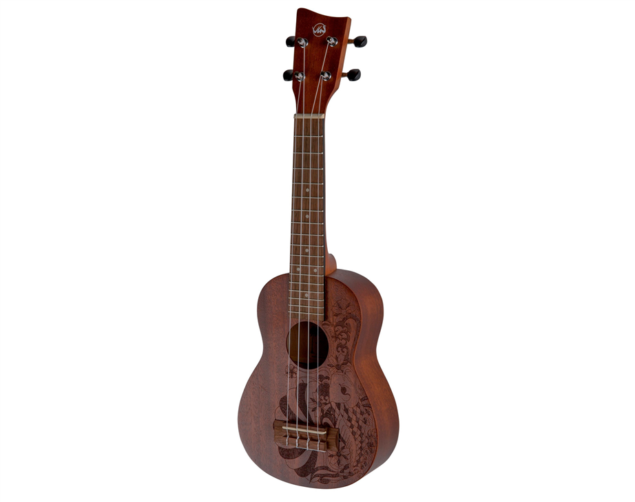 Ukulele Soprano VGS/GEWA Manoa Kaleo Tattoo KT-SO-NIPPON con Saco
