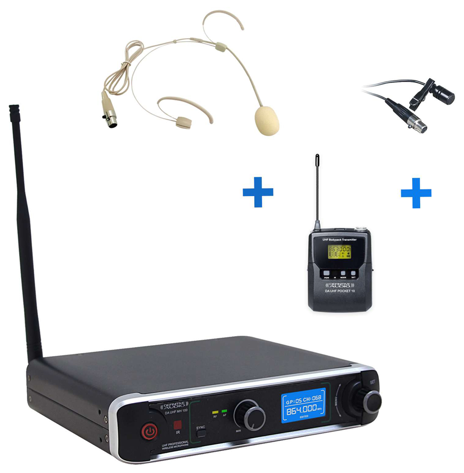 Definitive Audio UHF PT100 Wireless Lavalier + Head Mic