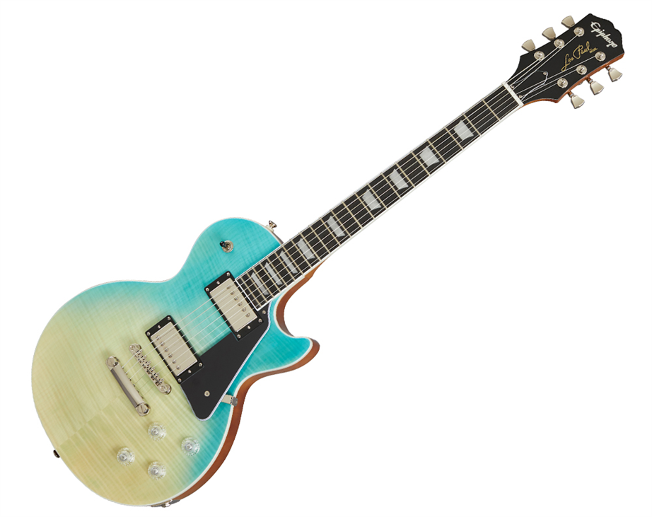 epiphone les paul modern figured electric guitar caribbean blue fade