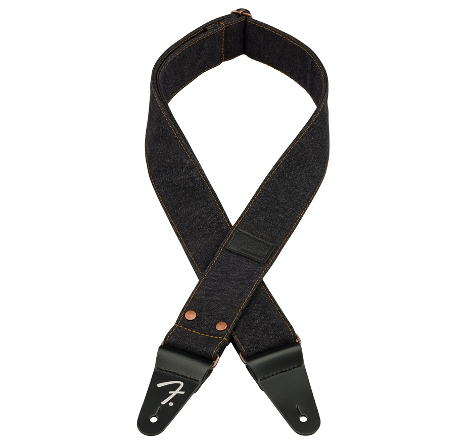 Fender Wrangler Riveted Denim Black Guitar Strap