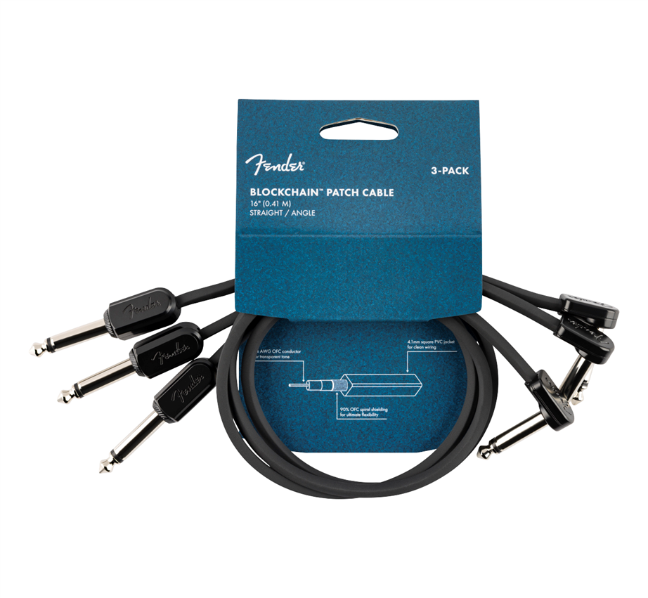 Fender Blockchain 16" Patch Cable 3-pack Straight/Angled