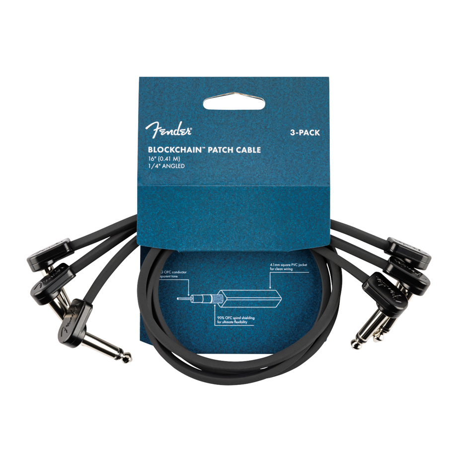 Fender Blockchain 16" Patch Cable 3-pack Angle/Angle