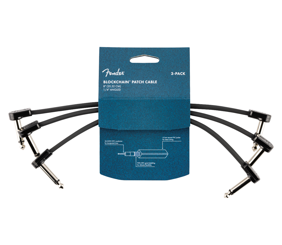 Fender Blockchain 8" Cable 3-pack Angle/Angle