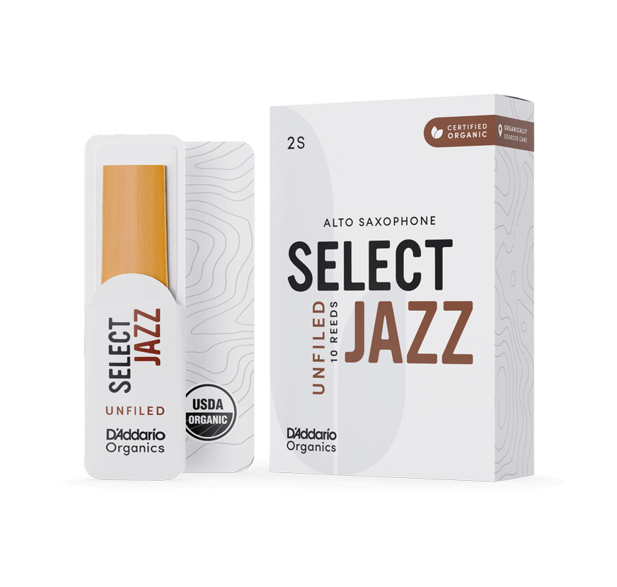 Palheta Sax Alto 2S D'Addario Organic Select Jazz Unfiled Cx 10-Un