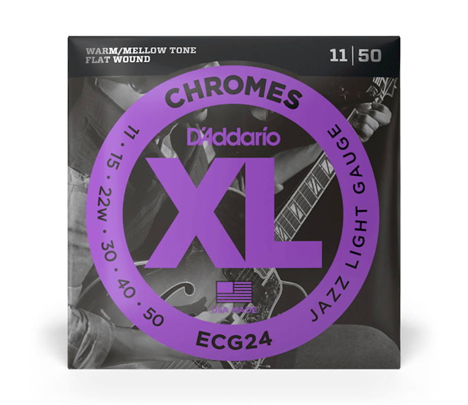 Jogo cordas guitarra elétrica D'Addario ECG24 Chrome Flat Wound 011-050