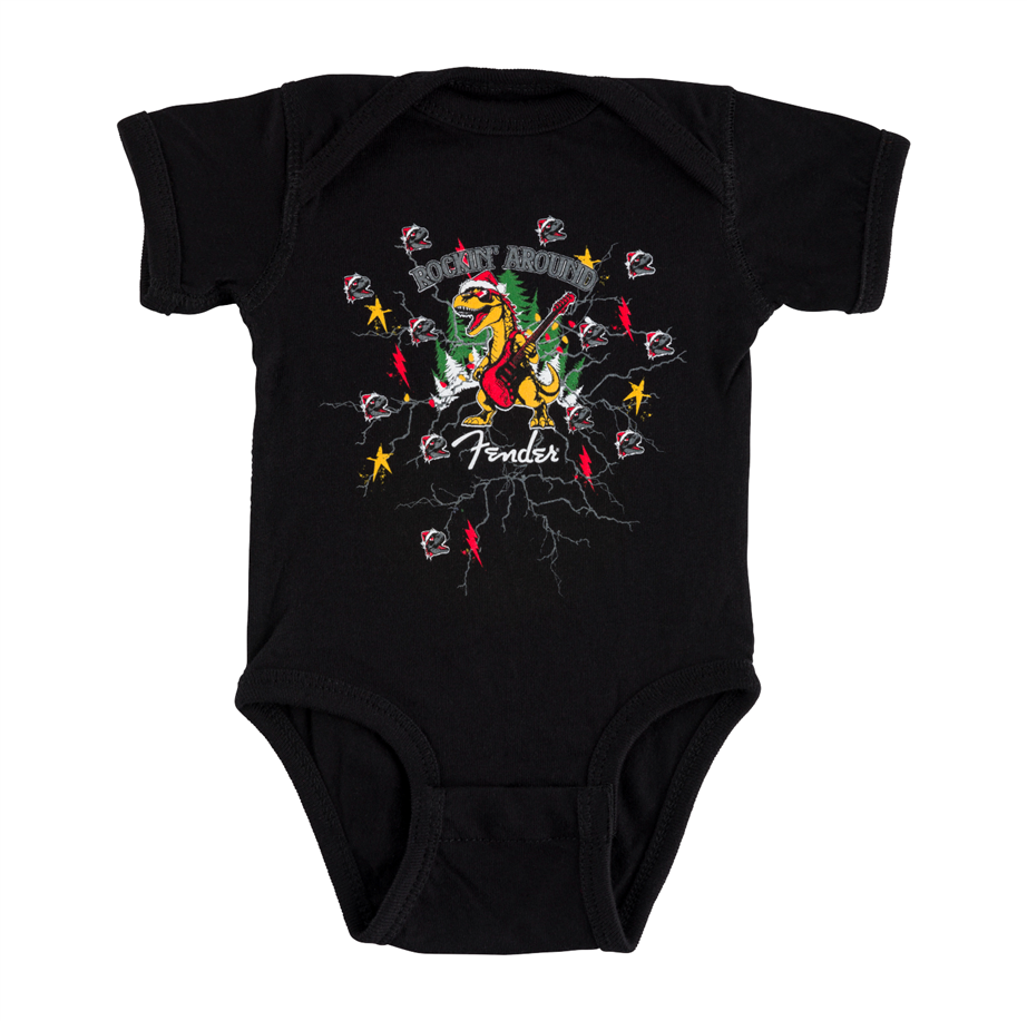Fender 2025 Ugly Christmas Black Dinosaur Baby Bodysuit 0-3 months