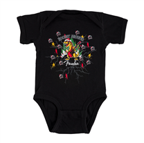Body bebé com dinossauro Fender 2025 Ugly Christmas Preto 3-6 meses
