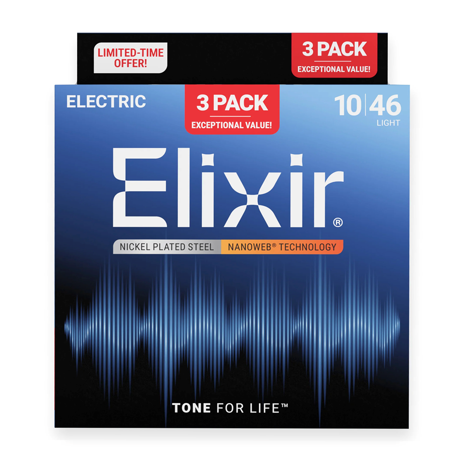 Elixir Nanoweb Nickel Plated Steel 010-046 (3 Pack) Electric Guitar String Pack