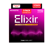 Elixir Nanoweb 80/20 Bronze 011-052 (3 Pack) Acoustic Guitar String Set