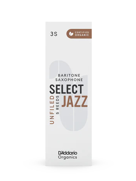 D'Addario Organic Select Jazz Unfiled Baritone Sax Reed 3S 5-Un Pack
