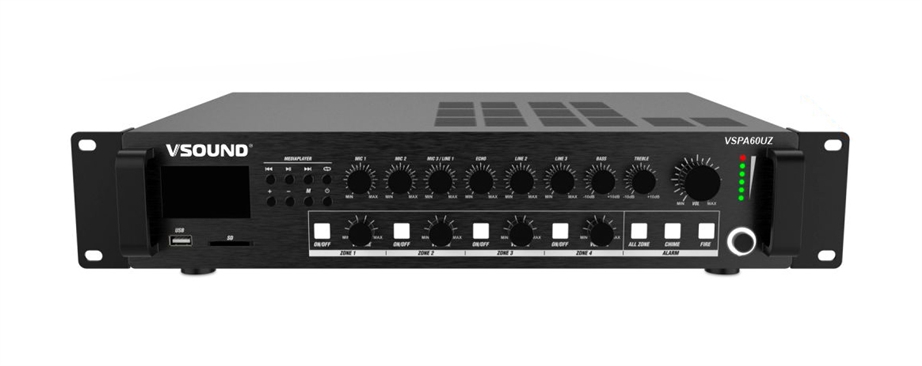 VSound VSPA60UZ 4 Zonas 4x60wts 100V Mp3/USB/SD/BT
