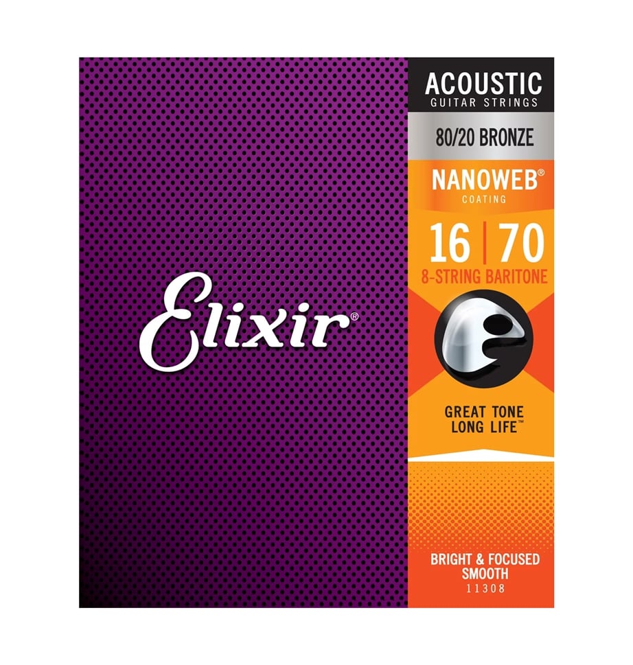 Elixir 11308 Baritone 16-70 Nanoweb Bronze 8 Cordas