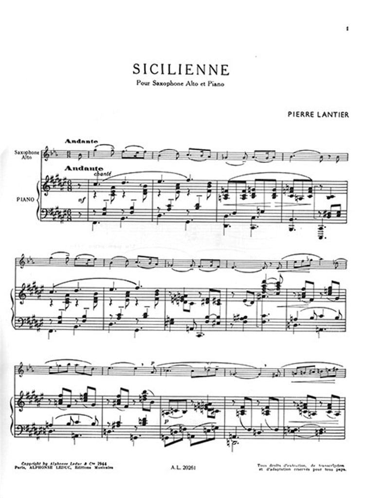 Sicilienne for Alto Saxophone and Piano