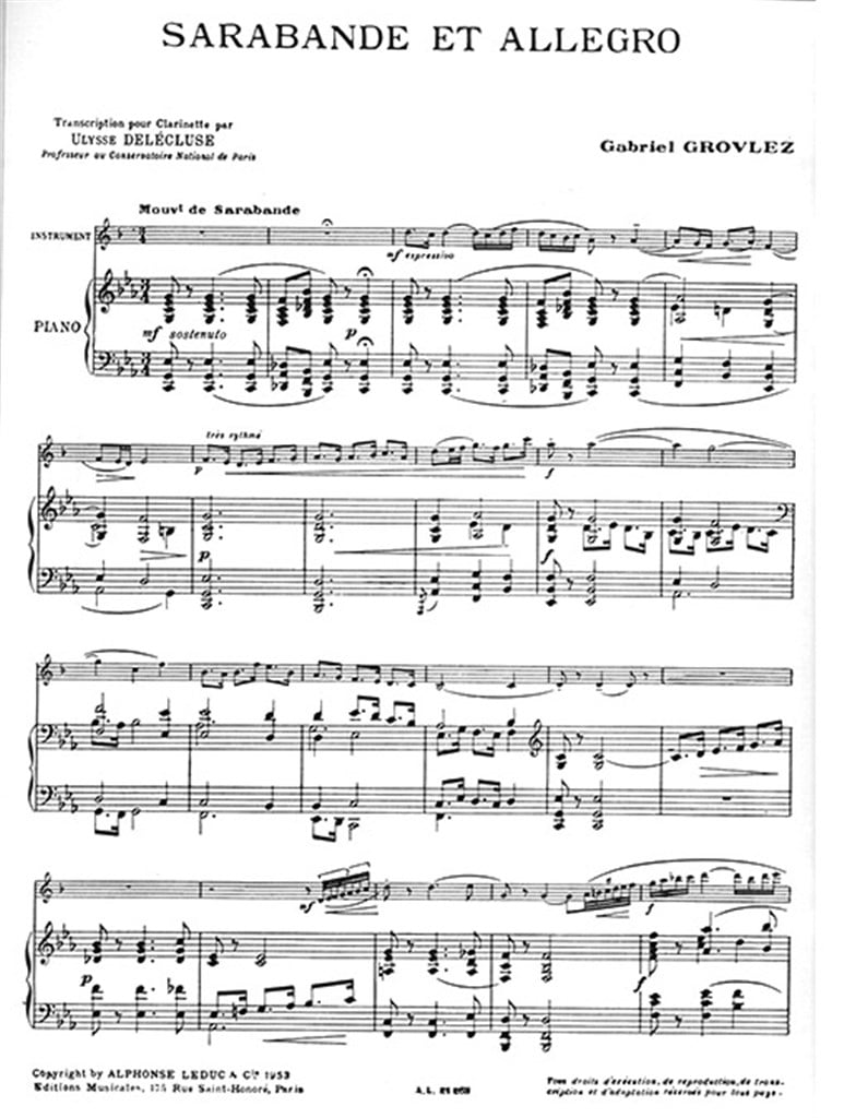 Sarabande et Allegro pour clarinette et piano