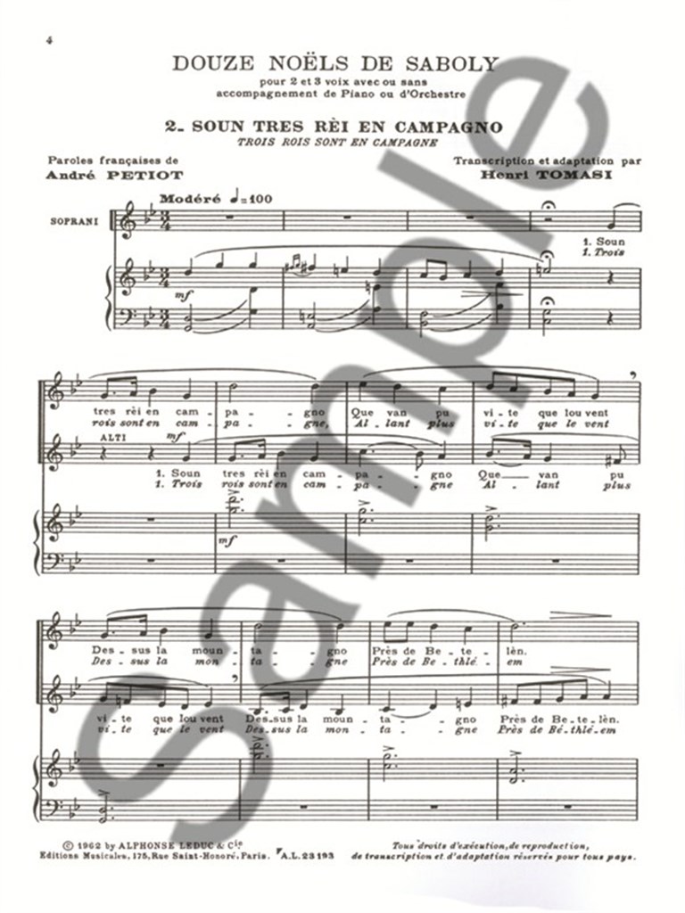Twelve Noels by Saboly, for Voices and Piano
