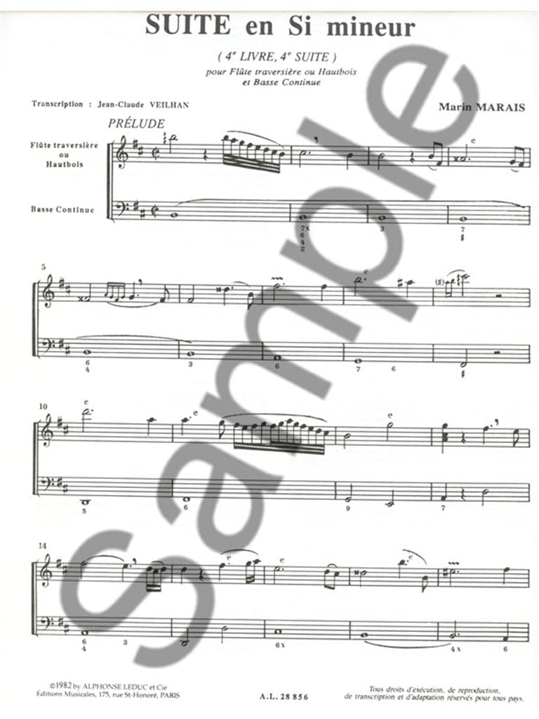 Marin Suite In B Minor 4eme Livre Flute Oboe & BC