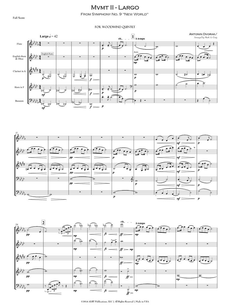 Largo From New World Symphony For Wind Quintet
