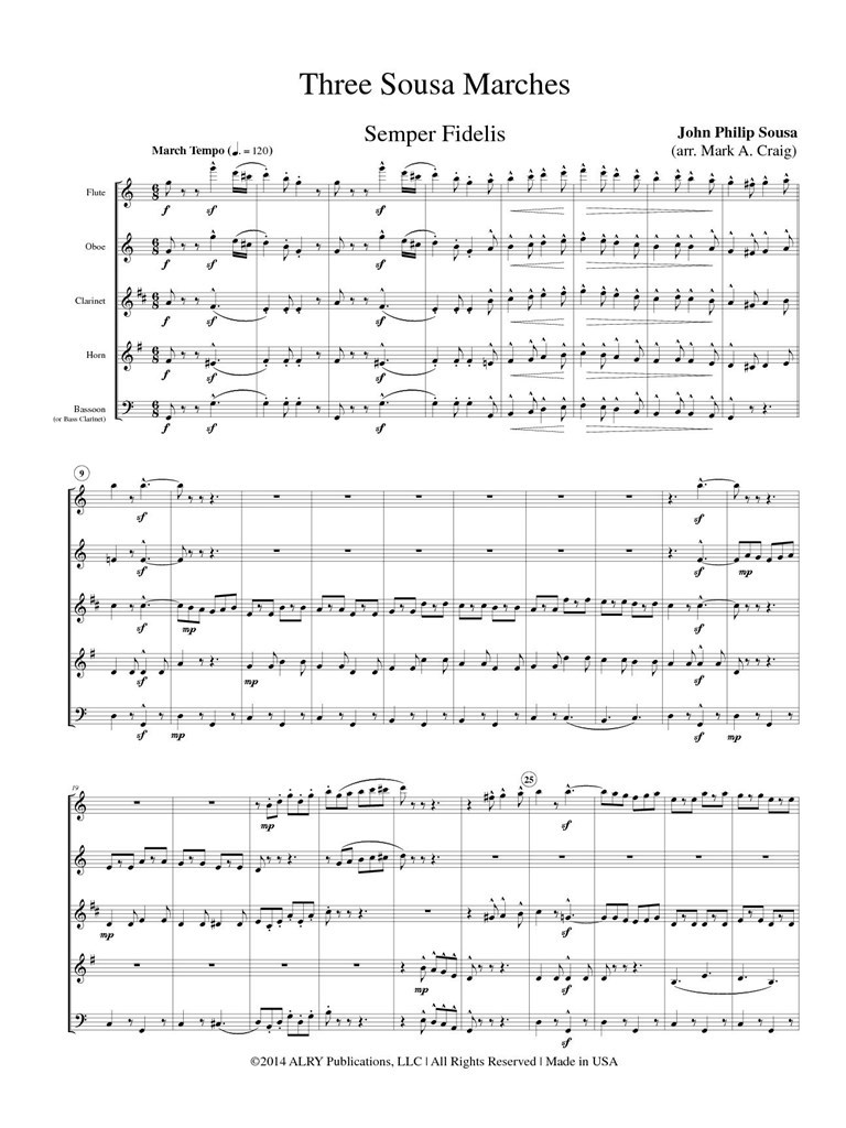 Three Sousa Marches For Wind Quintet