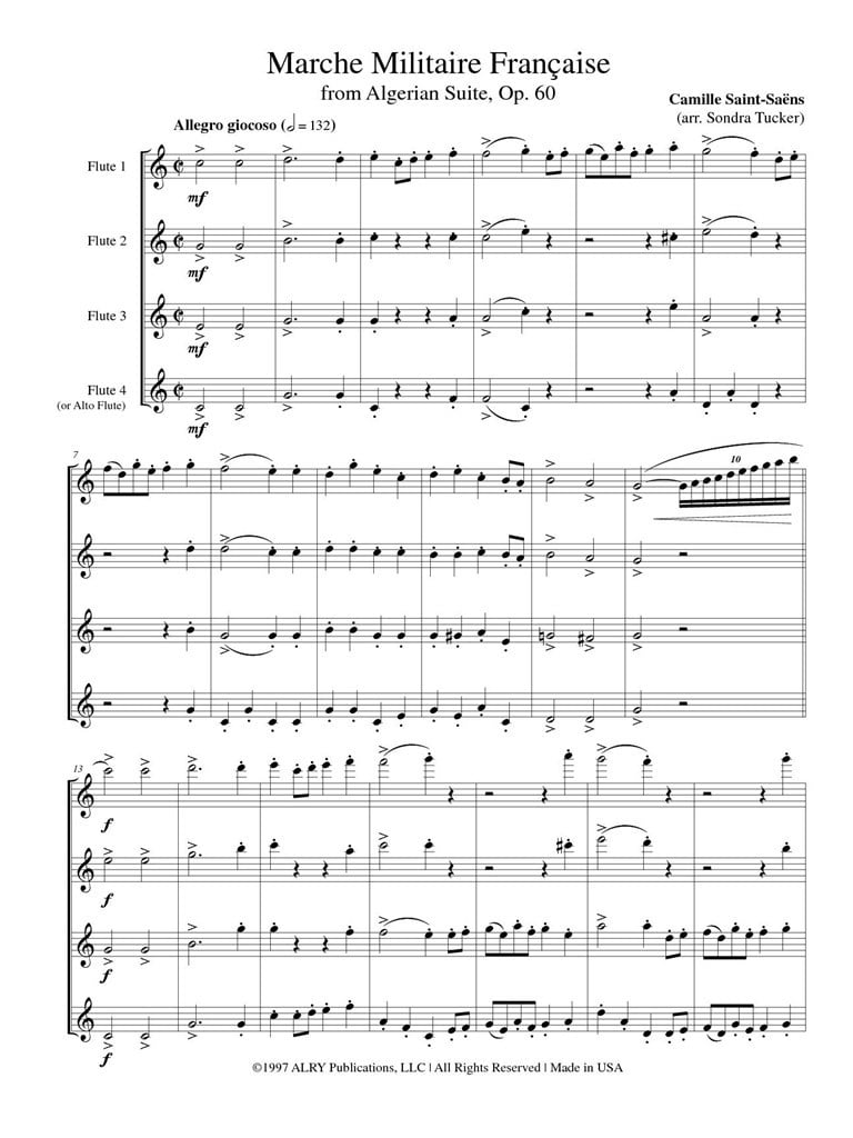 March Militaire Française For Flute Quartet