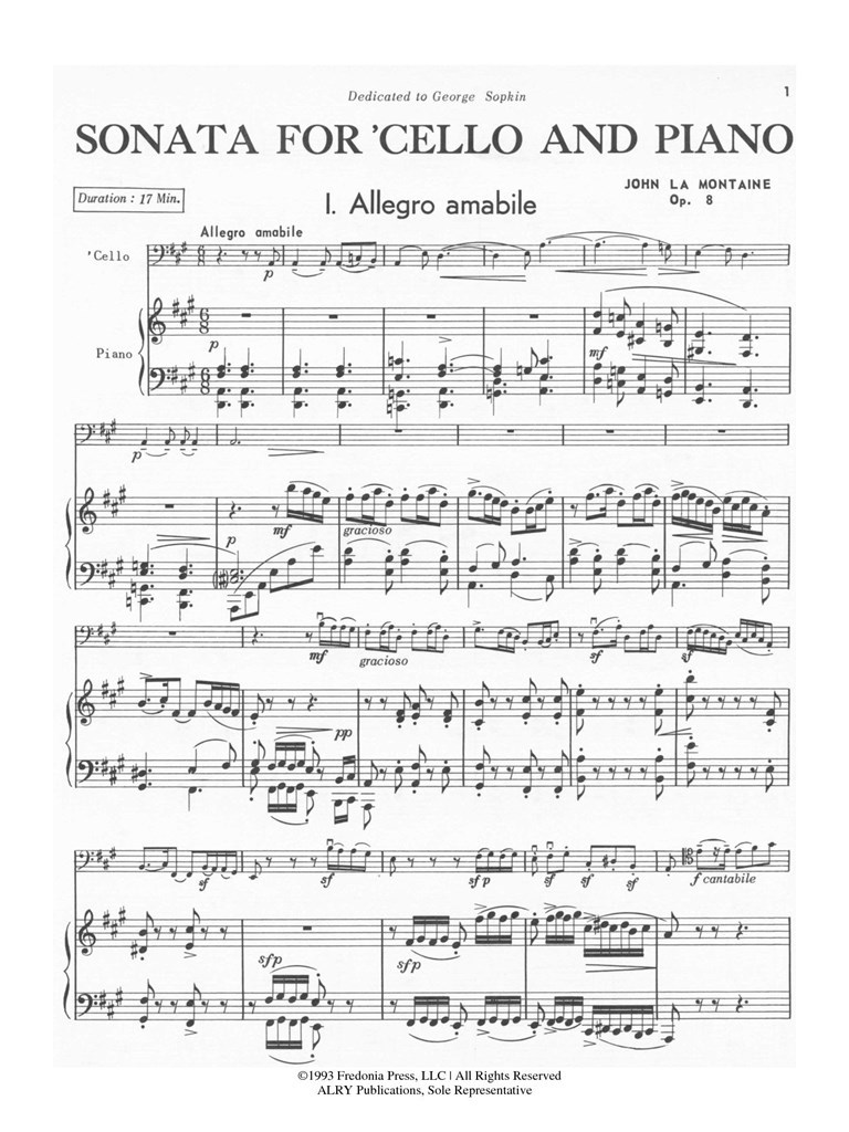Sonata For Cello and Piano, Op. 8