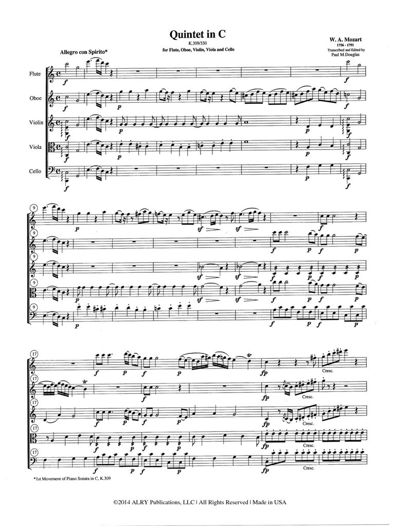 Quintet In C Major, K. 309-330