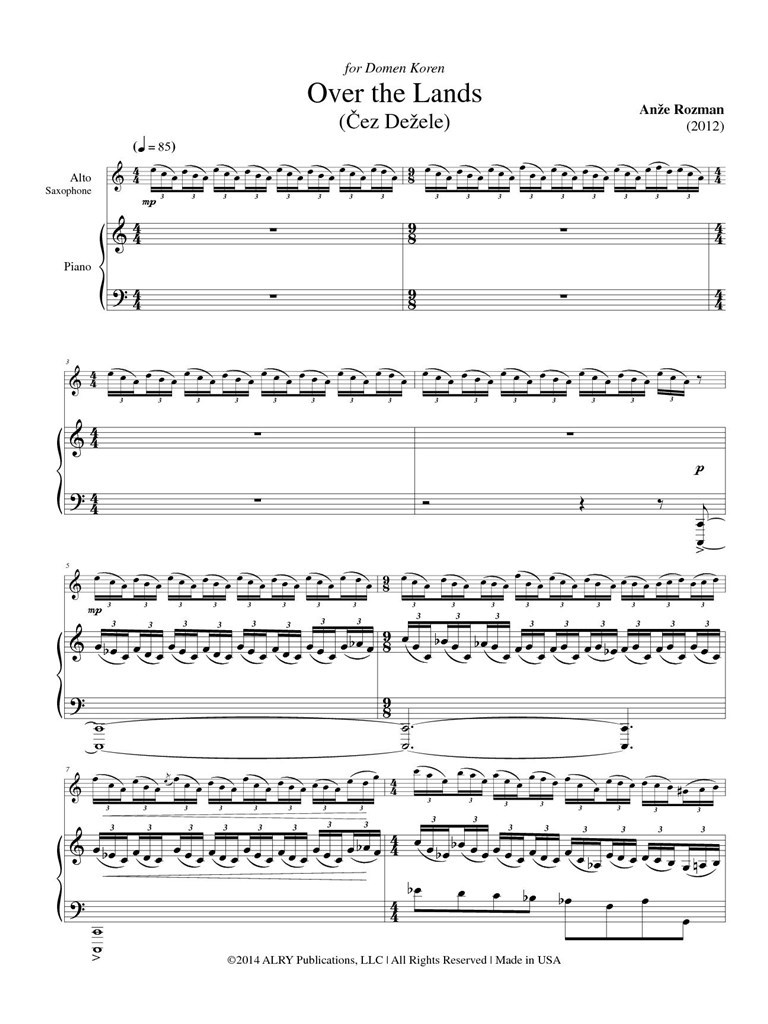 Over The Lands For Alto Saxophone and Piano