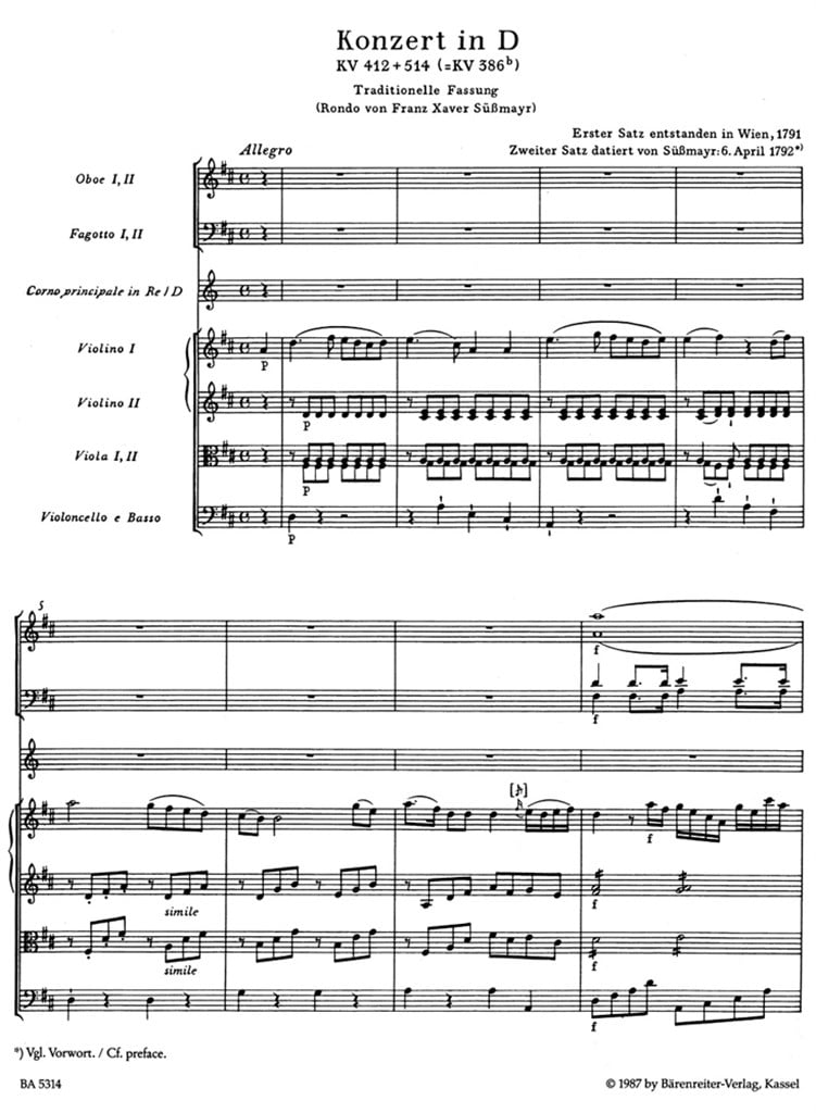 Horn Concerto 1 D maj K514-412