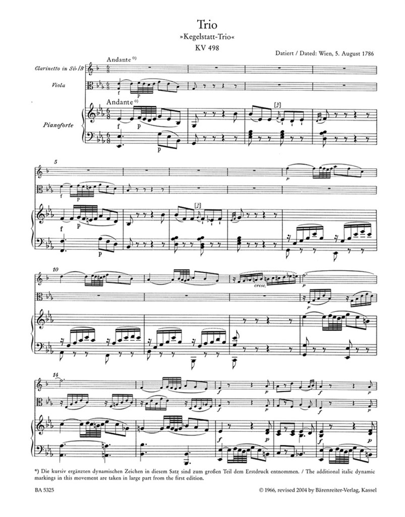 Trio K498 Kegelstatt Pno, Clar(Vln),Vla