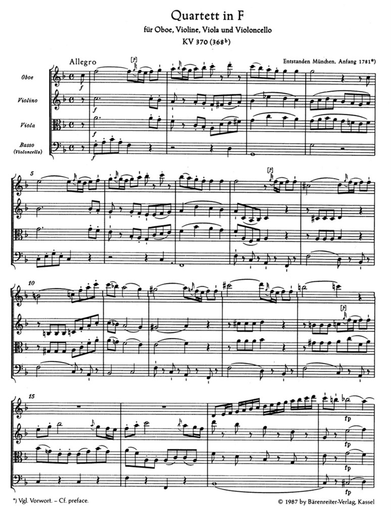 Oboenquartett F major KV 370(368b)