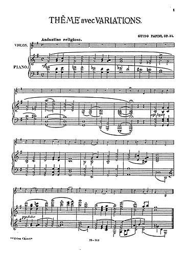Theme With Variations For Violin And Piano