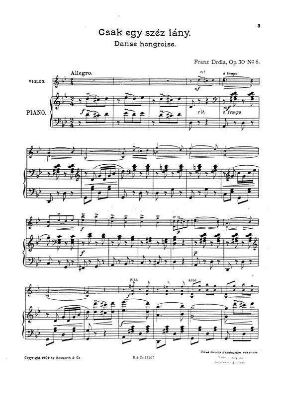 Drdla, F Hungarian Dance No.3 Eg A Kunyho