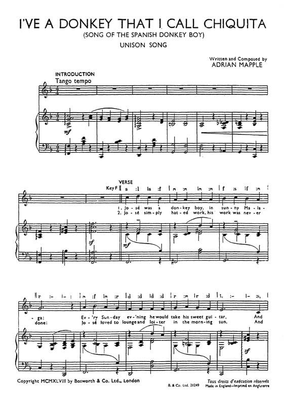I've A Donkey Called Chiquita Unison/Piano