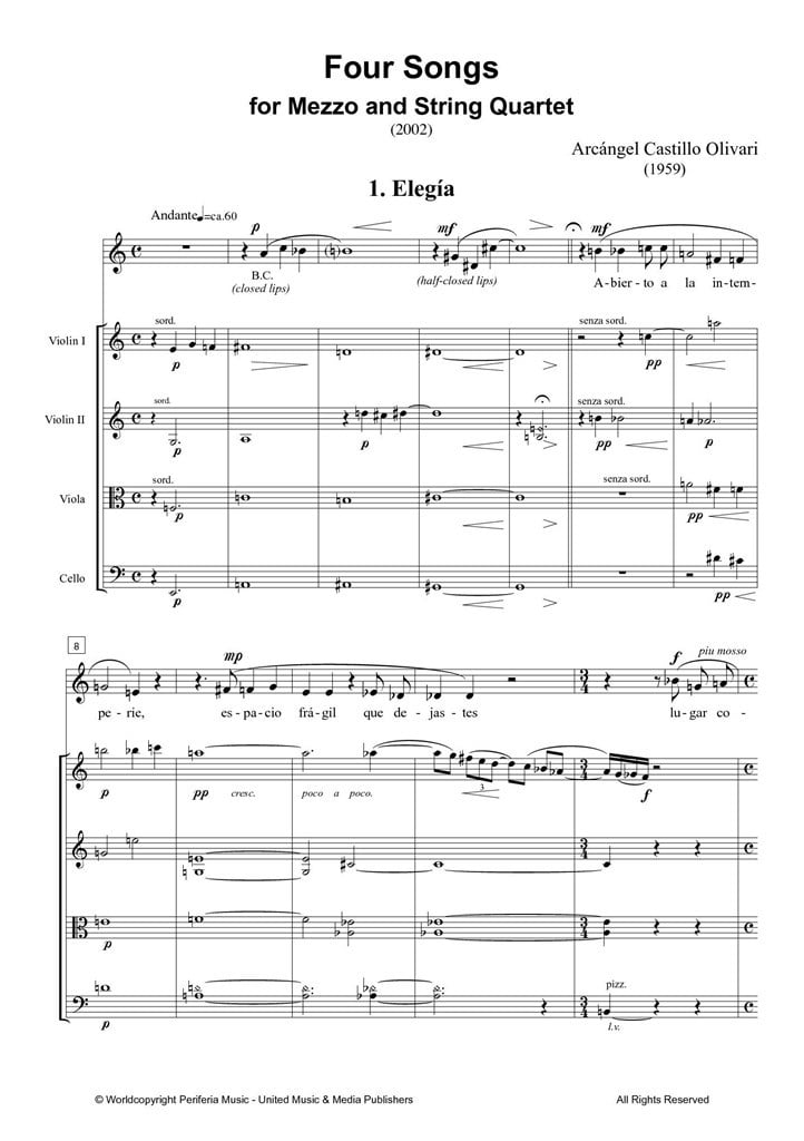 Four Songs for Mezzo-Soprano and String Quartet