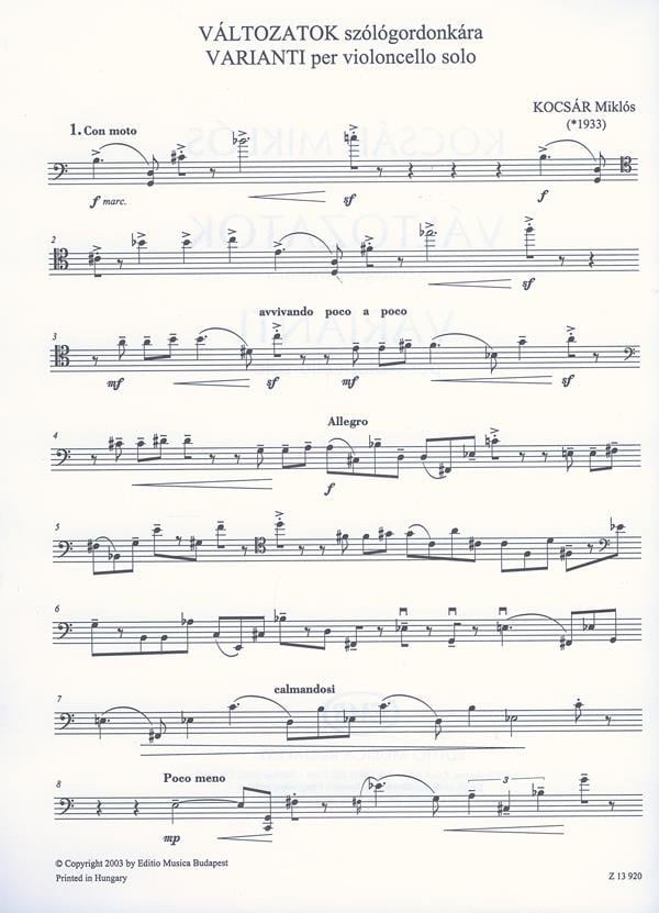 Varianti per violoncello solo