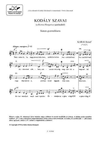 Kodály Szavai (A Bicinia Hungarica Ajánlásából)