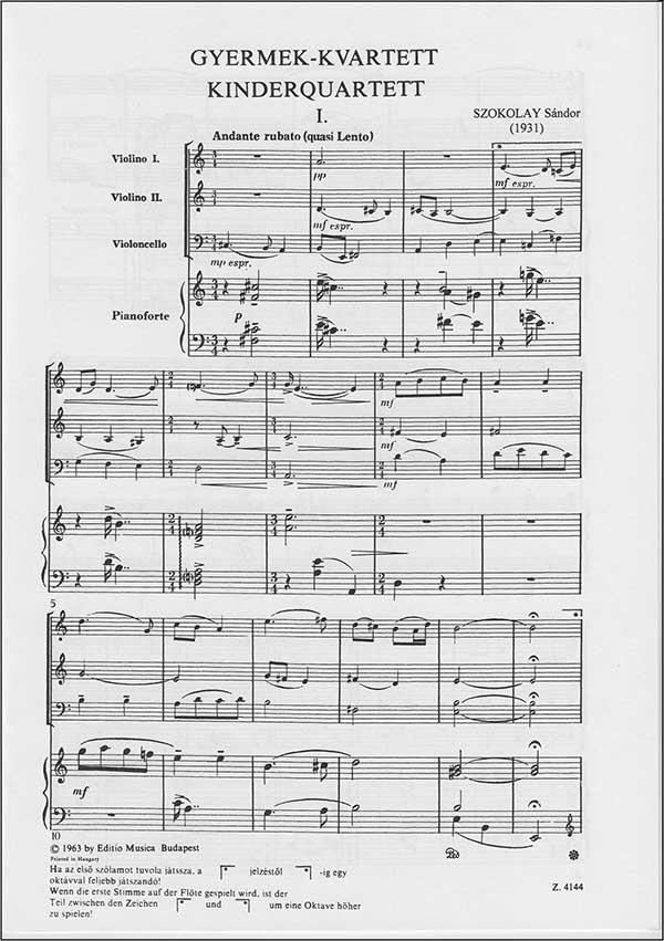 Kinderquartett für zwei Violinen, Violoncello un