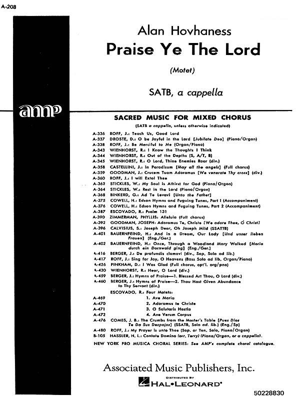 Praise Ye The Lord Motet