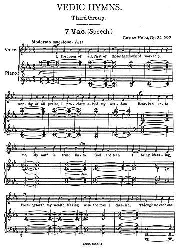 Vedic Hymns Op24 for Voice And Piano