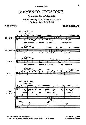 Memento Creatoris For SATB And Organ