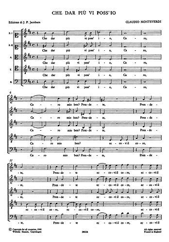 Monteverdi, C Che Dar Piu Vi Poss'io Ssatb