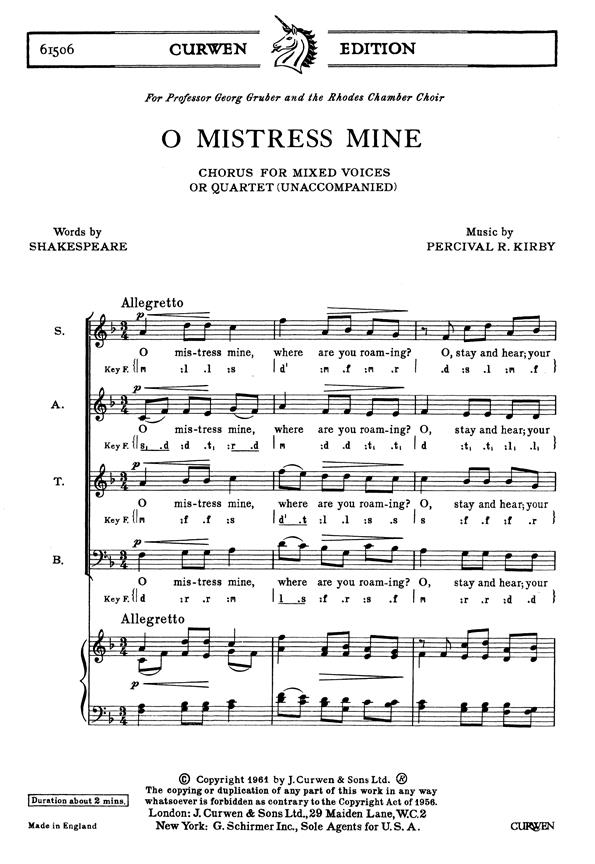 O Mistress Mine