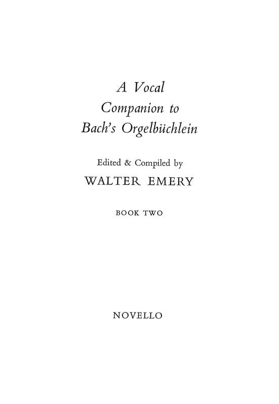Vocal Companion To Bach's Orgelbuchlein