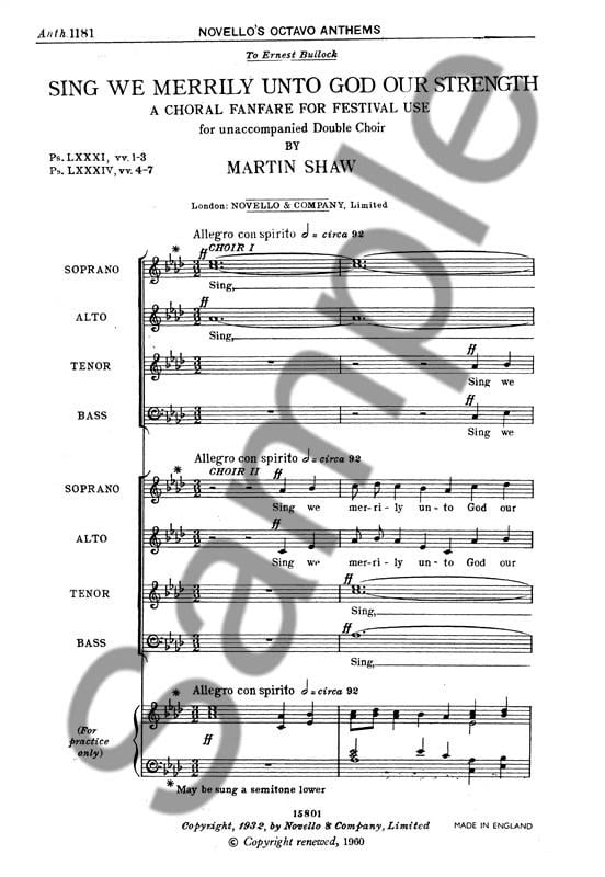 Sing We Merrily Unto God For Double Choir